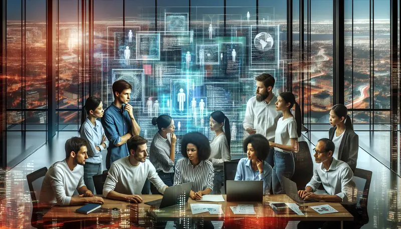 A group of diverse software developers collaborating on a project